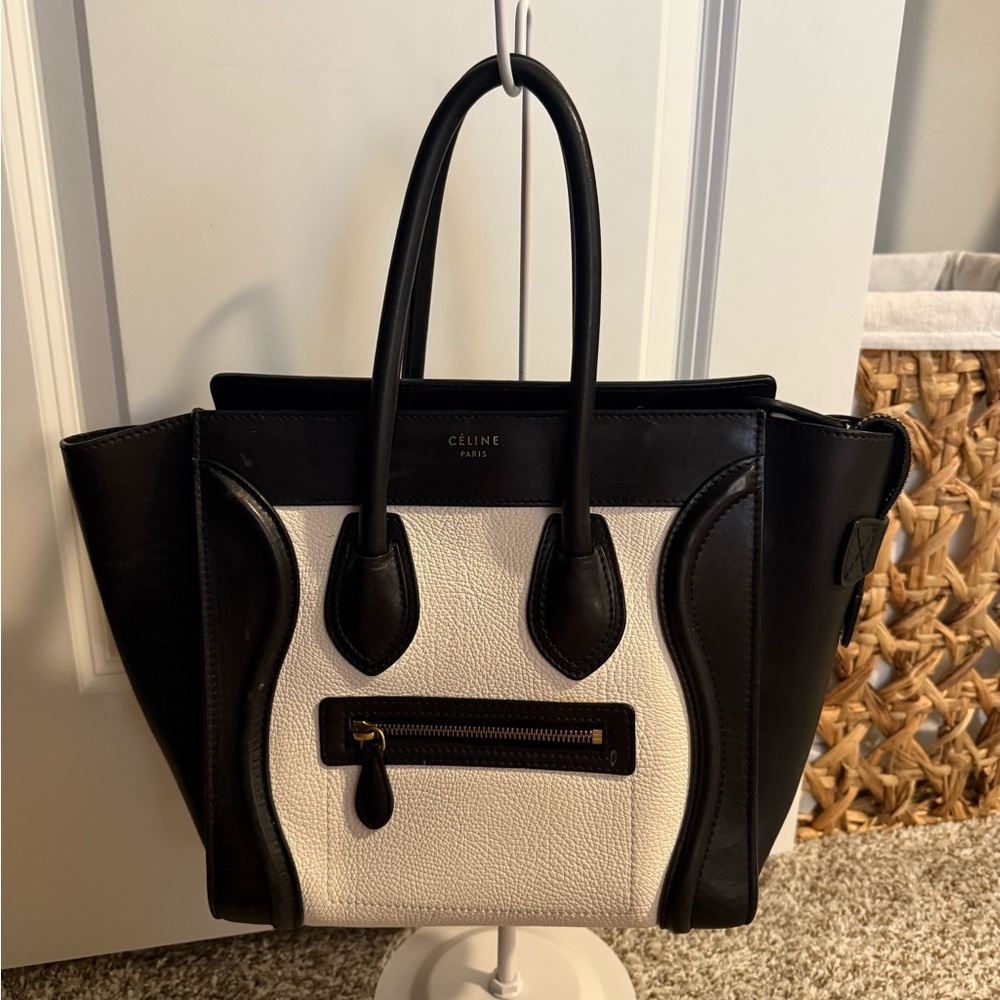 Celine Black and White Mini Luggage Tote